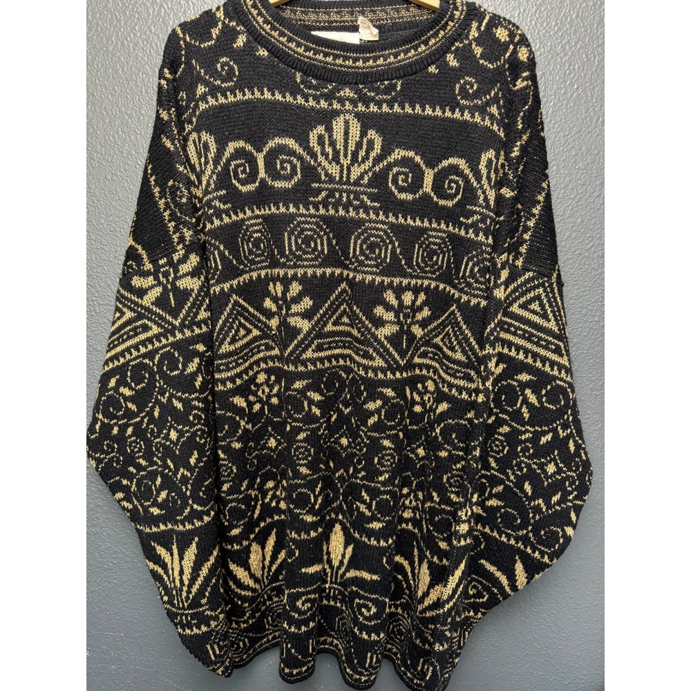 Vintage TR Bentley Woman Black & Gold Lurex Oversized Sweater Size 22W/24‎